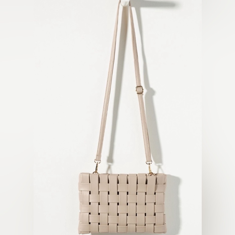 Anthropologie Lundy Woven Clutch Purse in beige